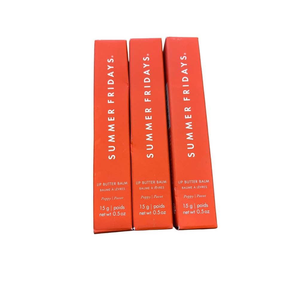 Summer Fridays Lip Butter Balm POPPY Lot of 3 New In Box Sealed 0.5oz Each‎
